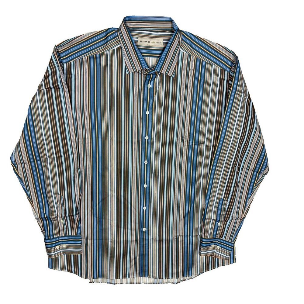 ETRO Dress Shirt Multicolor Stripe Made in Italy Cotton Long Sleeve 46 18 XXL